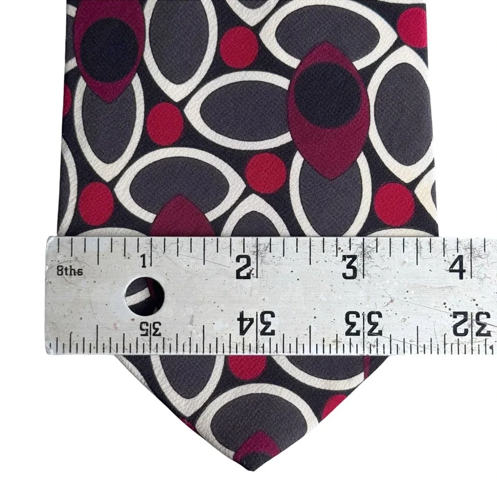 Oleg Cassini Mens Silk Tie Bundle Blue Abstract Floral & Burgundy Geometric 2pk